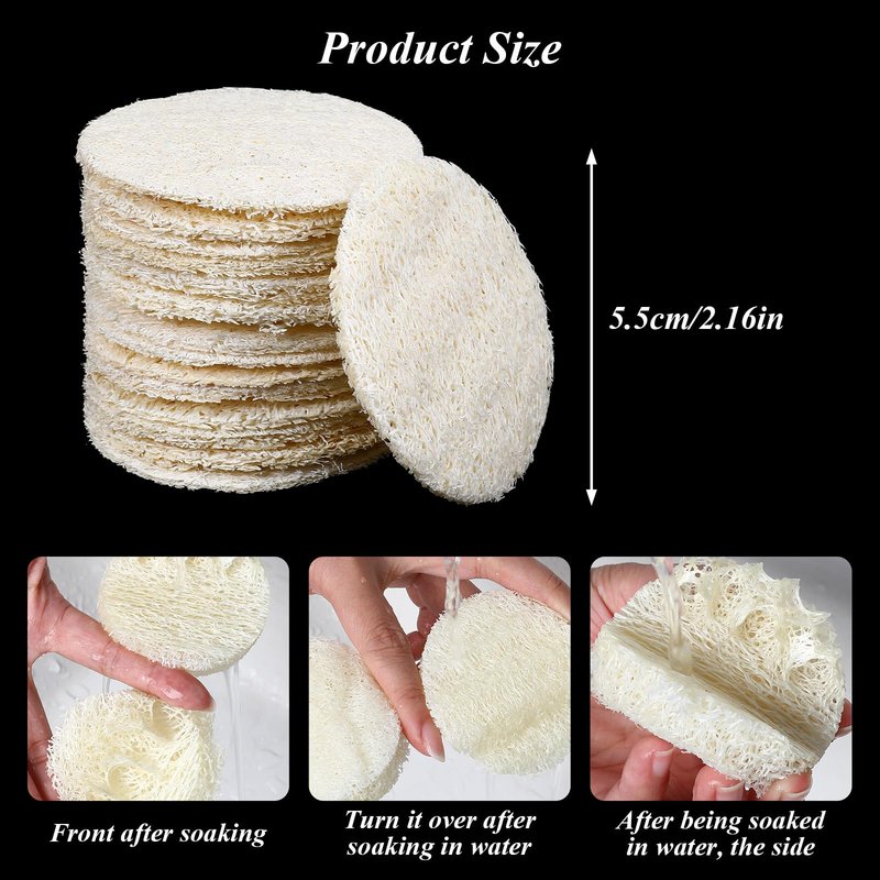 Molain 40 Pcs Natural Loofah Sponge Pads, 2.16 Inch Exfoliating Facial Body Scrub Pads for Makeup Dead Skin Removal Gentle Cleansing Skin Pads for Women Men