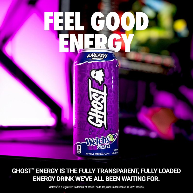 GHOST Energy Drink - Welch's Grape 12-Pack | 16oz Cans with Natural Caffeine & L-Carnitine
