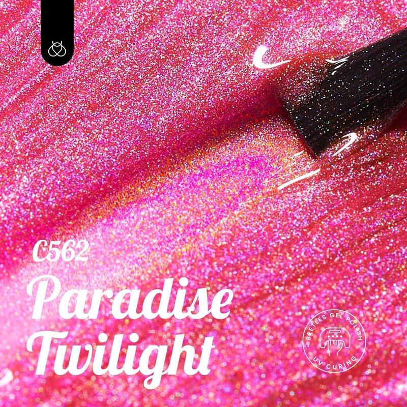 Beetles Pink Glitter Gel Polish – Paradise Twilight Gel Nail Polish, Reflective Glitter Shimmer Pink Flash Dimond Mermaid Unicorn Effect Nails Soak Off UV LED 15ml