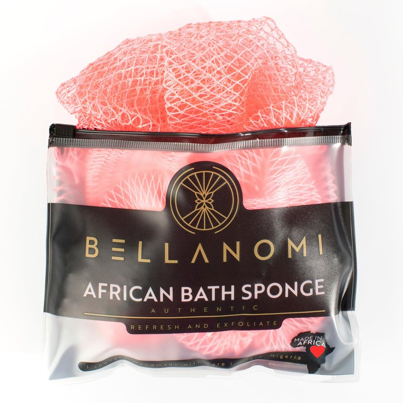 BELLANOMI African Exfoliating Net Sponge, Authentic, Ethically sourced from Nigeria, 45 inches Long, Back Scrubber for Daily use (Blush)
