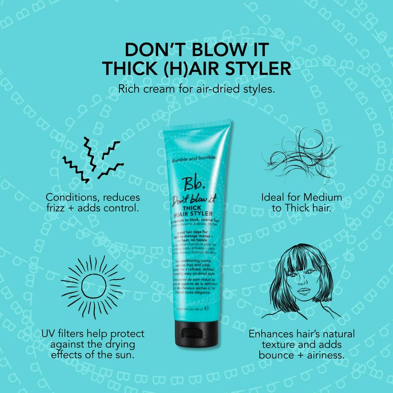 Bumble and bumble. Don't Blow It Thick (H) air Styler Air Dry Cream | Anti Frizz Hair Cream | Adds Hydration and Light Hold |For Medium to Thick Curly, Wavy, Straight Hair Types, 5 Fl Oz