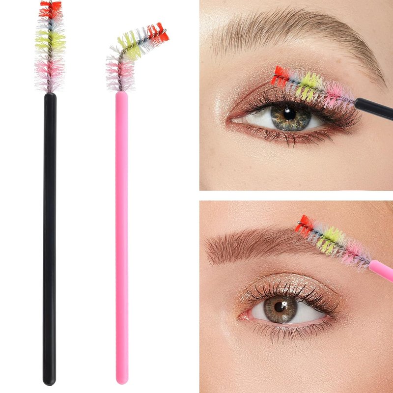 Skiennix 300PCS Disposable Mascara Wands - Versatile Spoolie Brushes for Eyelash Extensions & Brows | Rainbow Pink/Black