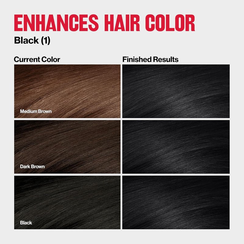 Revlon ColorSilk Tone + Gloss + Care Demi Permanent Hair Color, Dye Kit with Leave-In Scalp and Haircare Serum, 2x Shinier, 4x Stronger, 1 Black, 4.5 fl oz