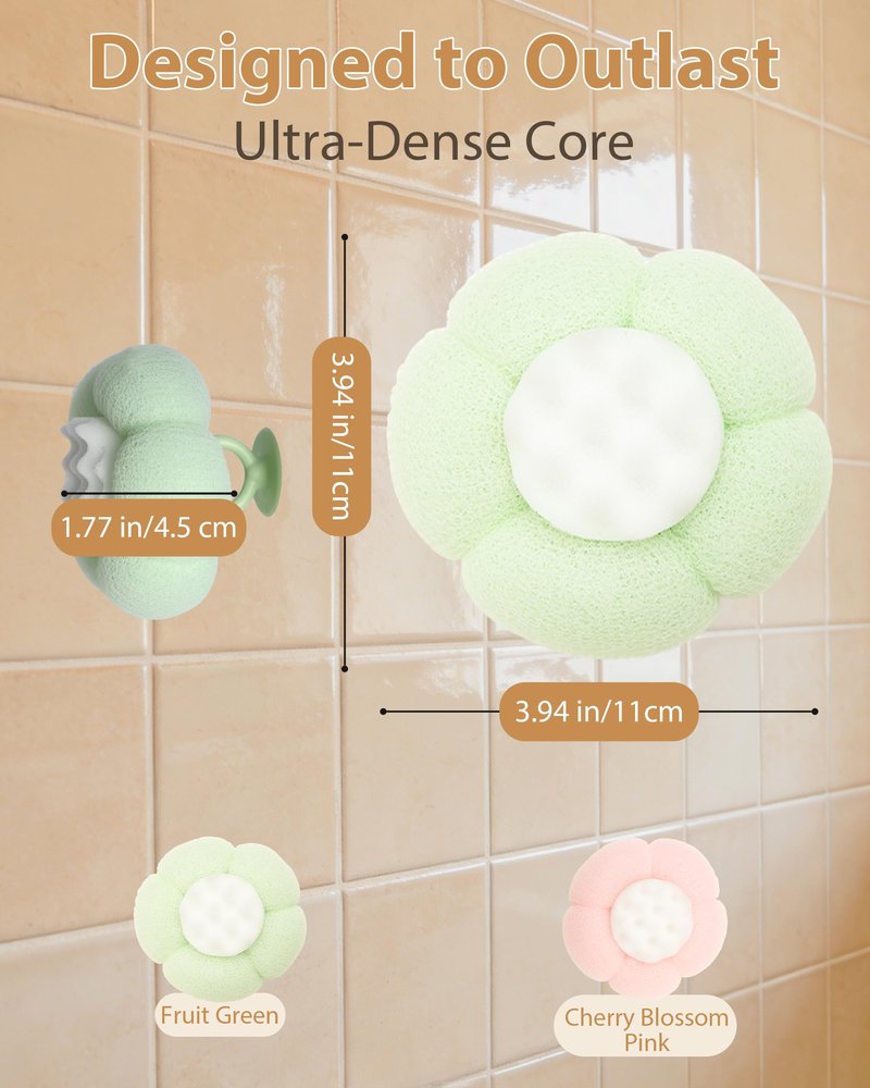 2026 Super Soft Flower-Shaped Suction Cup Bath Sponge, Upgraded 2-in-1 Flower-Shaped Ball Exfoliating Bath loofah Cleaning Brush, Mesh Shower Body Sponge Accessories for Women, Men Shower (2 Color)