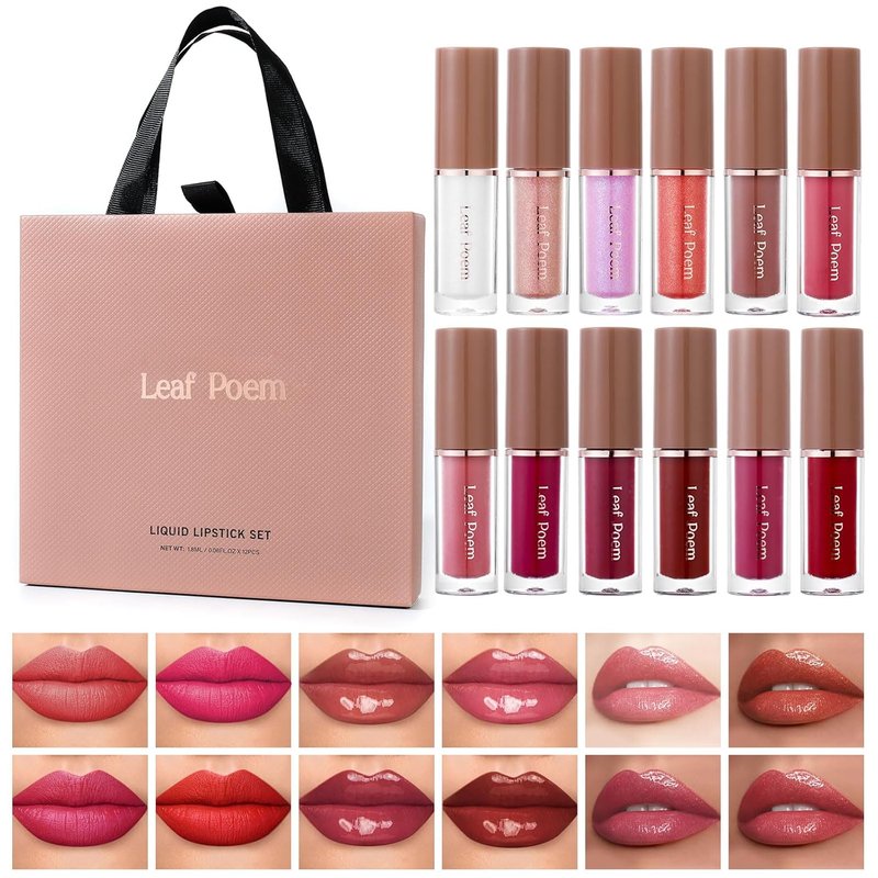 Skiennix 12 Pcs Liquid Lipstick Set - Long-Lasting Matte, Glossy & Glitter Lip Makeup | Perfect Gift for Women