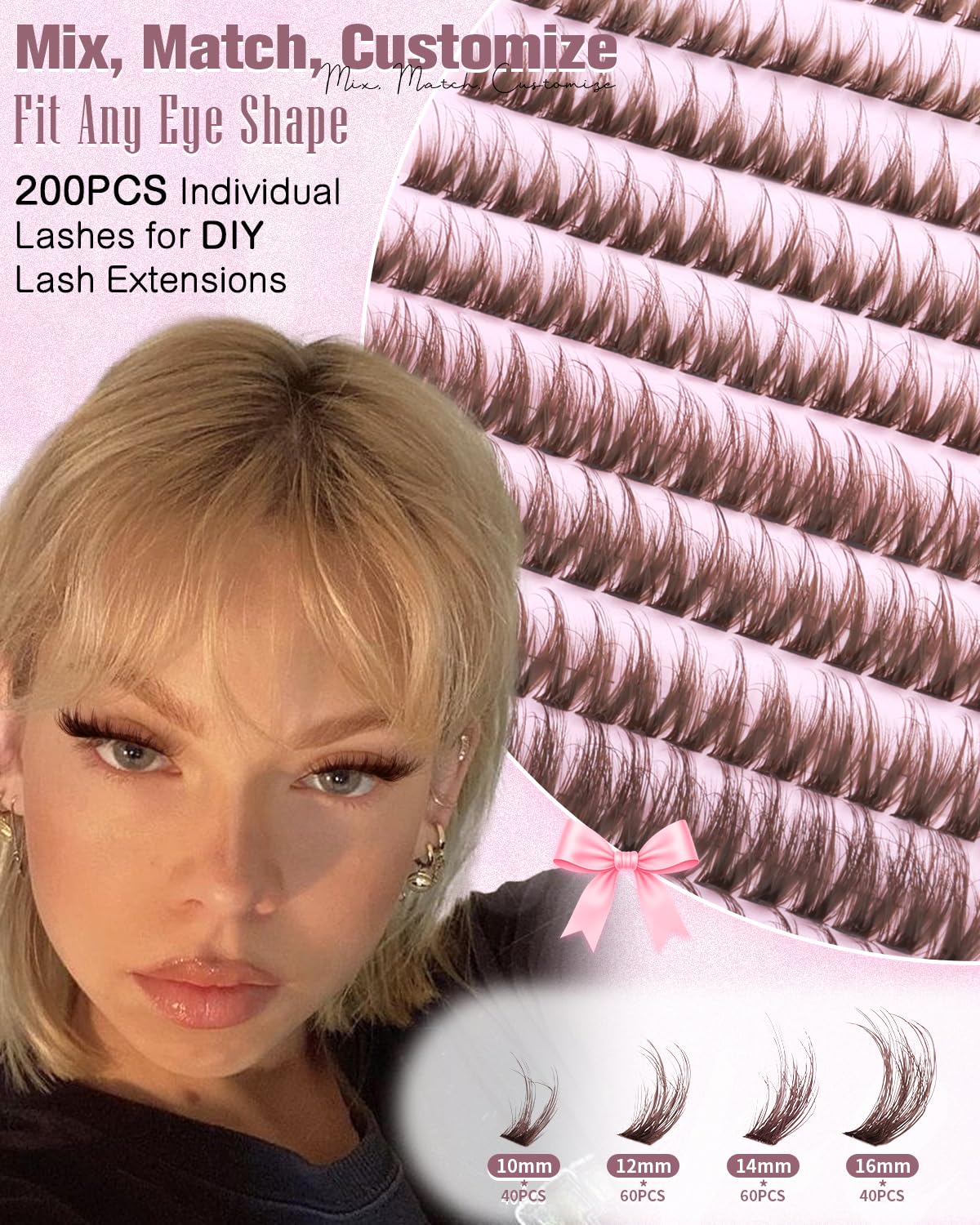 Wtvane Brown Lash Clusters Fluffy Eyelash Clusters 10-16mm Natural Cluster Eyelash Extensions Wispy Lashes Clusters Dark Brown Fairy Individual Lashes with Soft Thin Band for Natural Fluffy Look