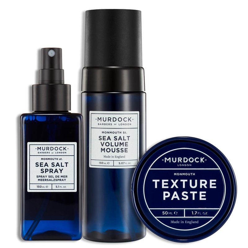 Murdock London Sea Salt Spray | Volume Mousse & Texture Paste Set - Paraben Free, Adds Texture & Volume, 150ml/5.07oz/1.76oz