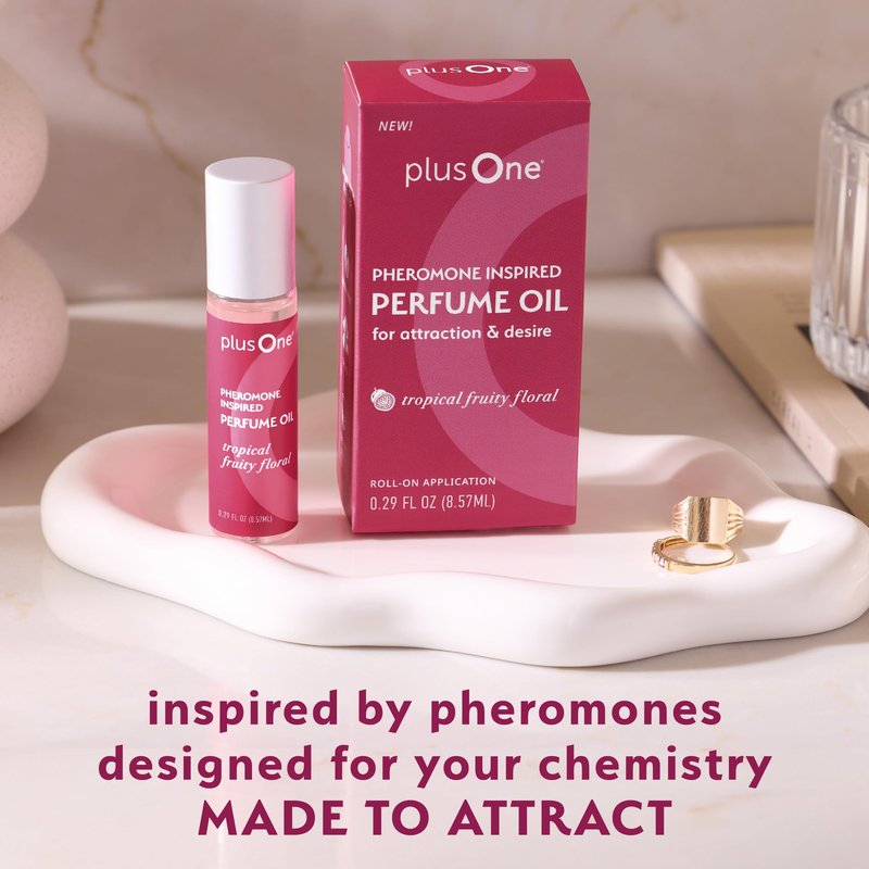 plusOne Pheromone Inspired Perfume Oil – Tropical Fruity Floral – Long-Lasting Rollerball with Passionfruit, Orchid & Coconut Milk – Patented Mood-Boost Technology – 0.34 fl oz