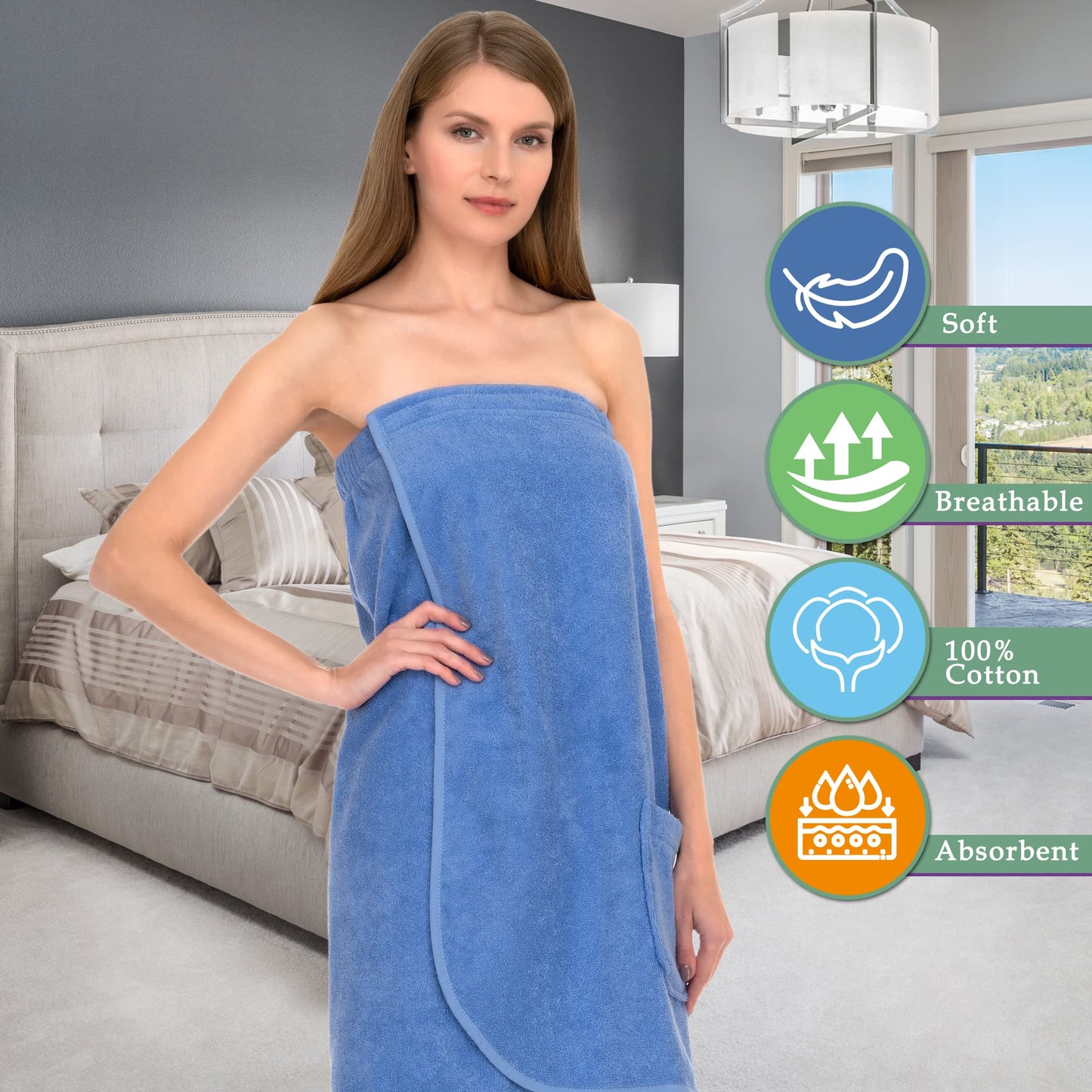 TowelSelections Womens Shower Wrap Adjustable Cotton Terry Cloth Bathwrap Gym Cover-up XX-Large White
