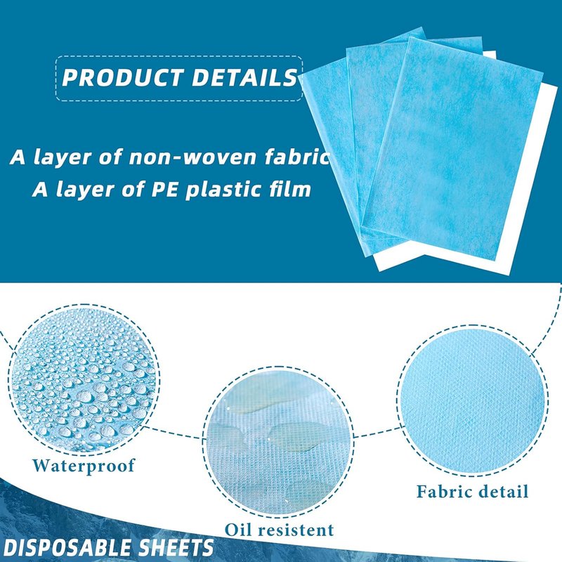 Disposable Bed Sheets - 50 Pack Waterproof Non-Woven Fabric for Spa, Beauty Salon | 31 x 70 Inches - Blue