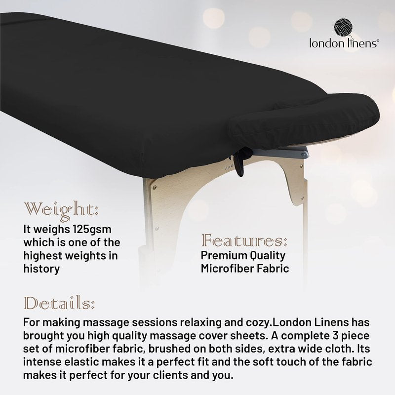 London Linens Soft Microfiber Massage Table Sheets Set 3 Piece Set - Includes Massage Table Cover, Massage Fitted Sheet, and Massage Face Rest Cover (Exotic Black)