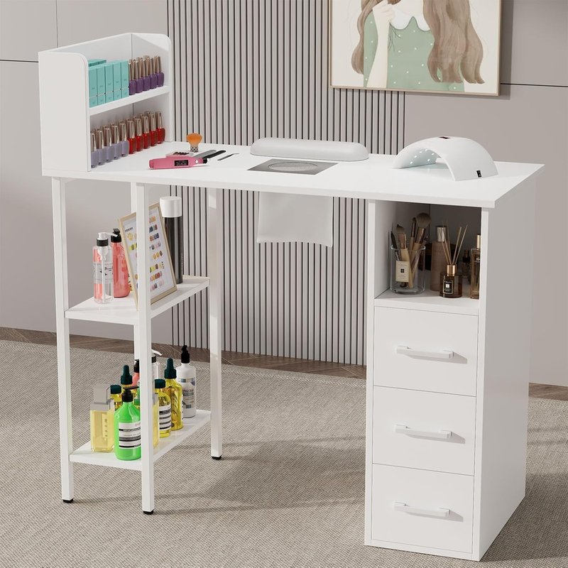 Nail Desk for Nail Tech - Manicure Table with Electric Dust Collector, 3 Drawers & White Finish | Perfect for Salon or Home Use