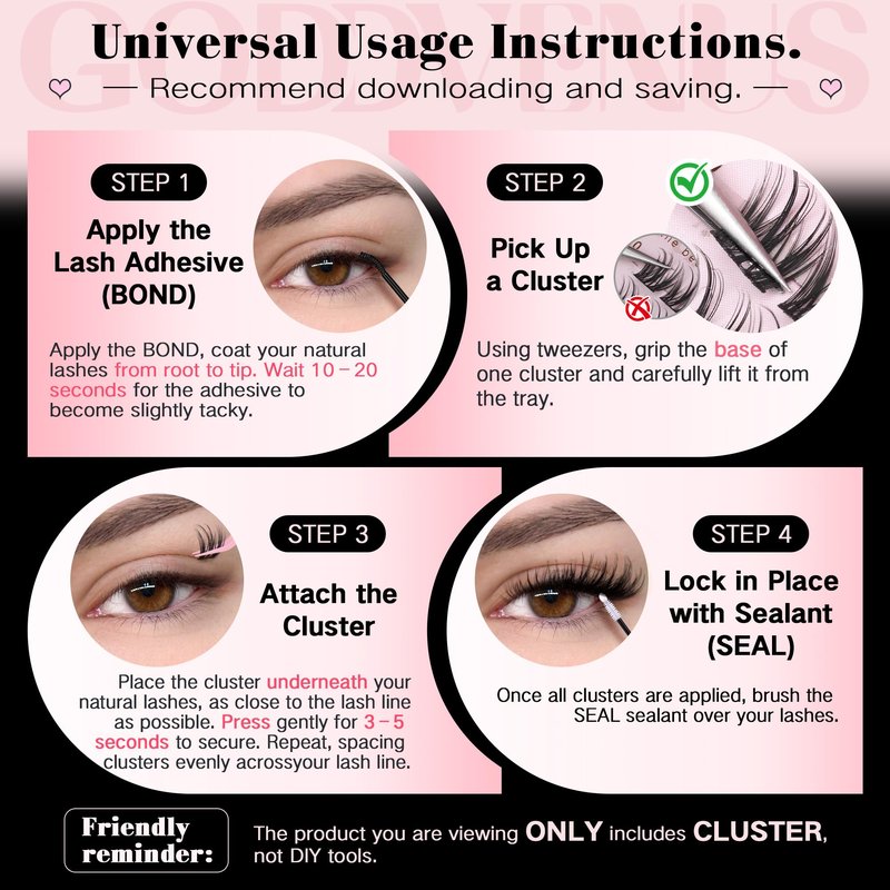 Goddvenus Plush Lash Clusters Natural Wispy Cluster Eyelash Extensions, Fluffy DIY Lash Extension at Home for Natural Look, D Curl Individual Eyelashes