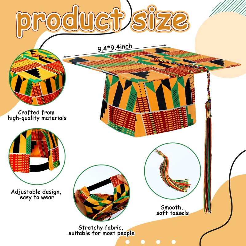 Cuffbow Kente Graduation Cap African Graduation Hat Kente Grad Custom African Grad Accessories for Black Student Graduates Ceremonies College Celebration Party Supplies