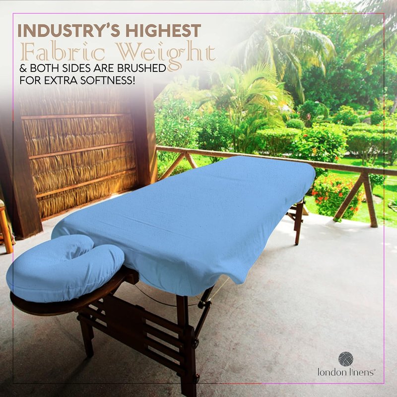 Massage Table Sheets Set - 100% Natural Cotton Flannel | 3-Piece Light Blue Set with Cover, Fitted Sheet & Face Rest