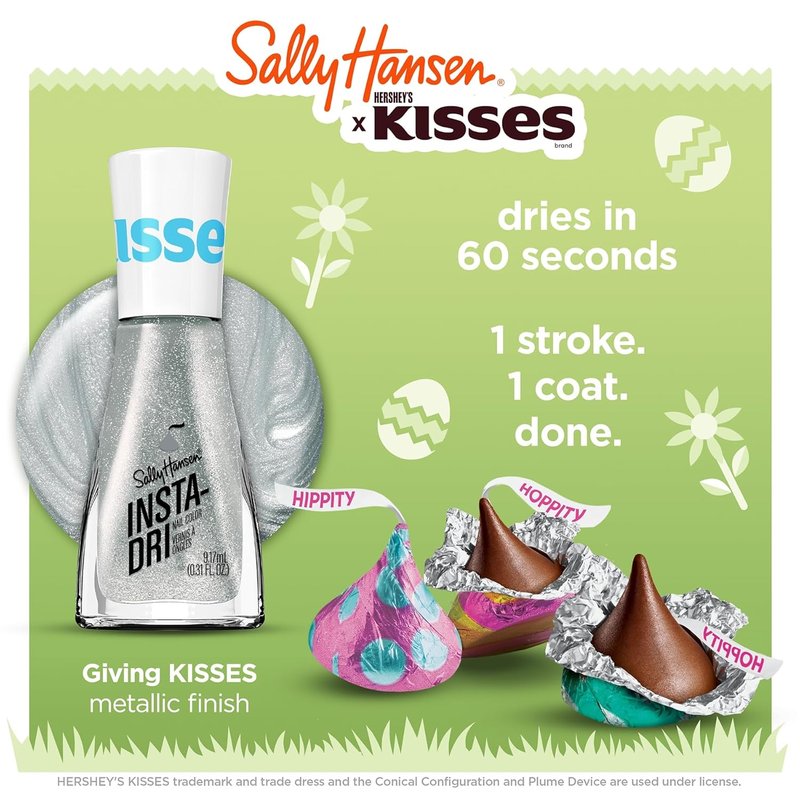 Sally Hansen Insta-Dri Nail Polish - Quick Dry, Long-Lasting Shine | Opaque Glitter | 726 Giving KISSES, Light Gray