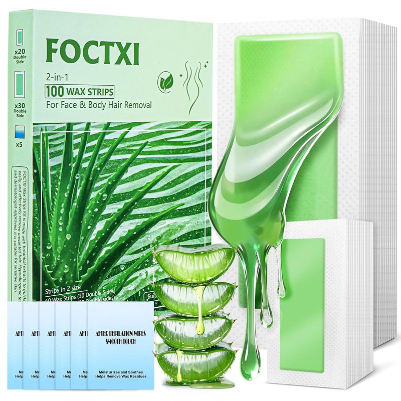 100 Wax Strips Kit - Facial & Body Hair Removal Strips for Sensitive Skin | Includes 5 Calming Oil Wipes