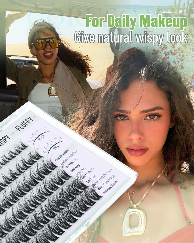 CORUSCATE Lash Clusters Wispy Eyelash Clusters Natural Spider Lashes Cluster with Spikes Kim&Kylie Individual Lashes Short 8-14mm Cluster Eyelash Extensions Clear Band Lash Extension