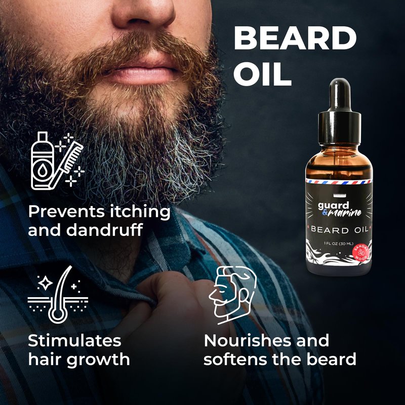 GUARD&MARINE Beard Oil and Balm Set - Men’s Beard and Mustache Care Kit for Growth, Styling, Conditioning, and Sandalwood-Scented Grooming