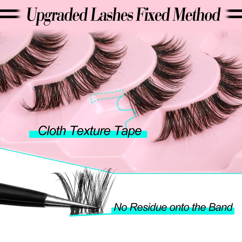 Cluster Lashes 56 Wisps DIY Lashes Natural Look Cat Eye Clear Band Mink Lashes Pack 8-14mm Wispy 3D False Eyelashes by ALICE