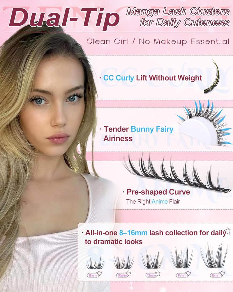 Manga Eyelash Clusters - Wispy Individual Lashes for Anime & Fairy Looks | C-Curly 8-16mm