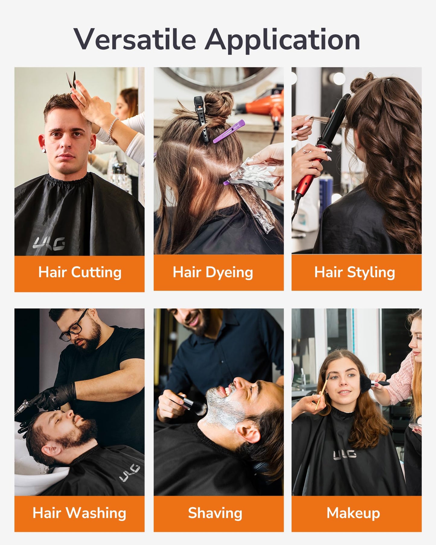 ULG Professional Hair Cutting Cape with Neck Duster Brush Waterproof Extra Large Size Salon Barber Cape Haircut Cape for Men Women and Kids, 57”×72” Full Body Coverage, Black