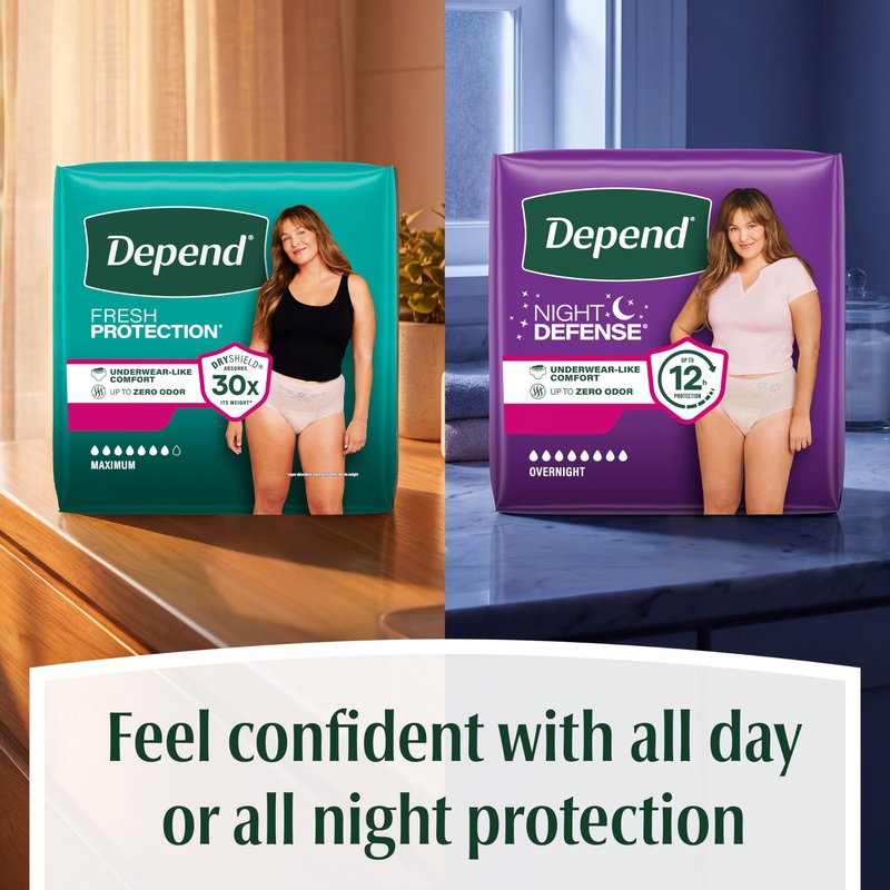 Depend Fresh Protection Adult Diapers, Incontinence Underwear for Women, Disposable, Maximum, Large, Blush, 72 Count (2 Packs of 36), Packaging May Vary