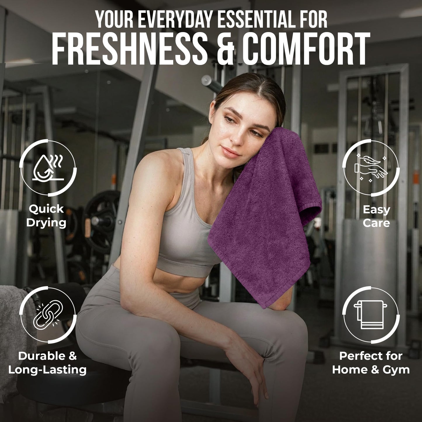 RIVERSIDE 12-Pack Premium 100% Cotton Purple Passion Face Towels for Bathroom [12x12] - Reusable Luxury Face Wash Cloths for Showering - 550 GSM Super Soft & Absorbent Washcloths for Body, Spa & Gym