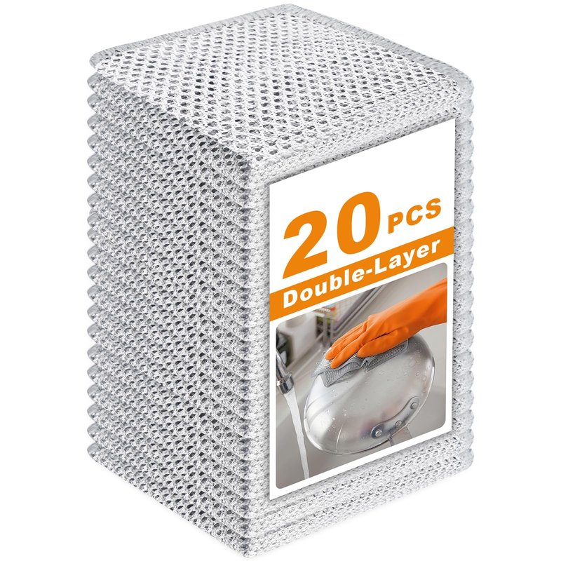 20 Pcs New Upgrade 3-Layer Metal Dish Cloth, No Scratches Wire Cleaning Cloth , Reusable Multipurpose Wire Dishwashing Rag for Kitchen Cleaning Cloths,Sinks,Dishes,Stove Top, Dimensions, 7.87“ x 7.87”
