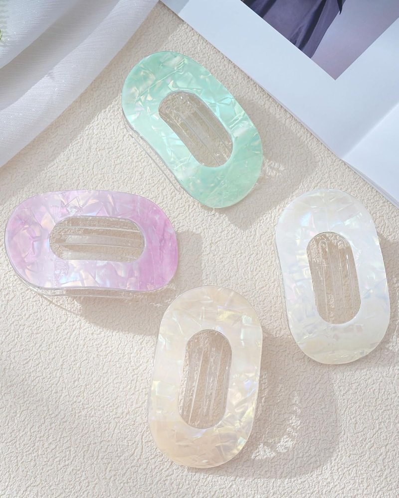 French Flat Hair Clips for Women - 4 Pack Stylish Nonslip Duckbill Claws | Mermaid Colorful Design, 3.74” Size