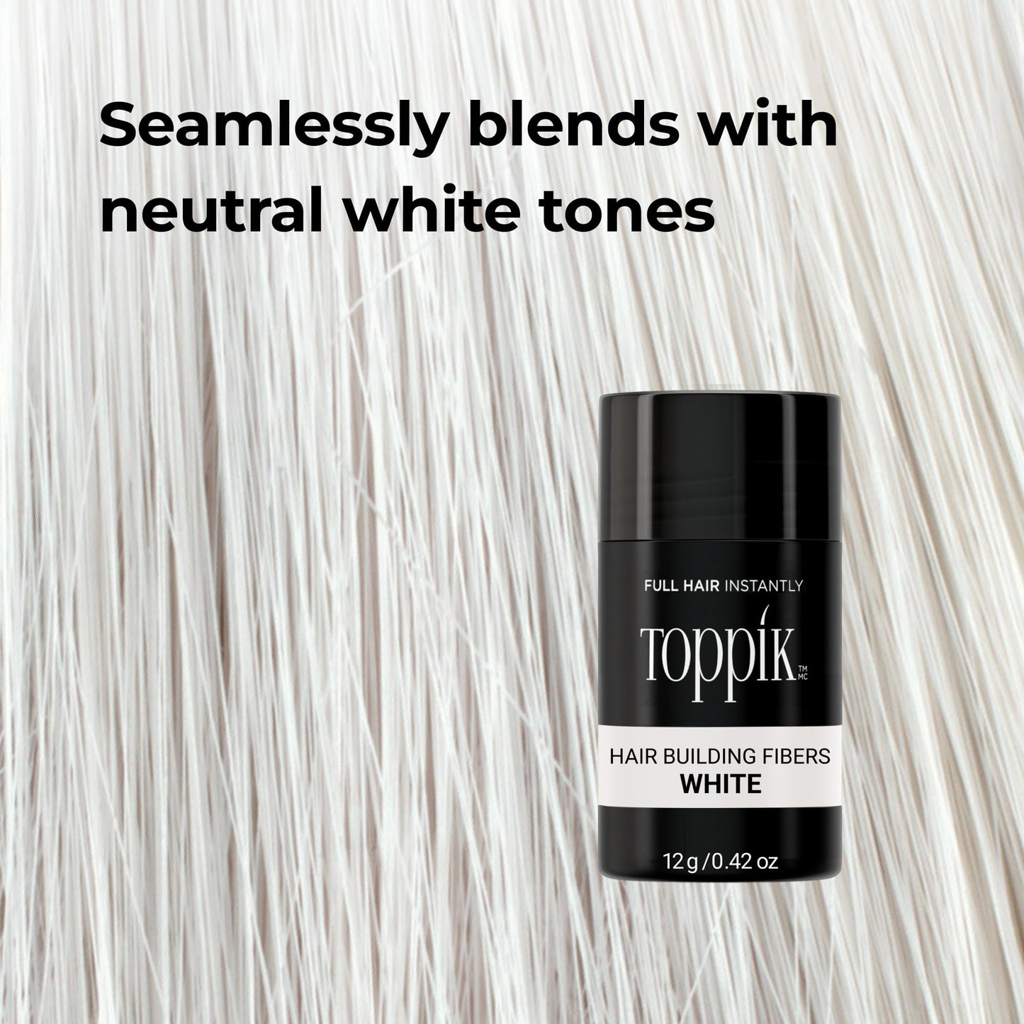 Toppik Hair Building Fibers, White, 0.11 oz Fill In Fine or Thinning Hair, Instantly Thicker, Fuller Looking, 9 Shades for Men & Women, Keratin Protein Formula