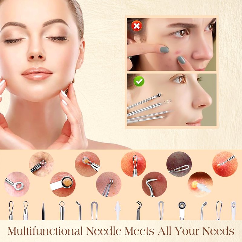 22 Pcs Pimple Popper Tool Kit 410 Stainless Steel Blackhead Remover Tools, Pimple Extractor Tool Kit for Blackheads, Blemish, Comdone, Acne, Zit, and Whiteheads for Face & Nose