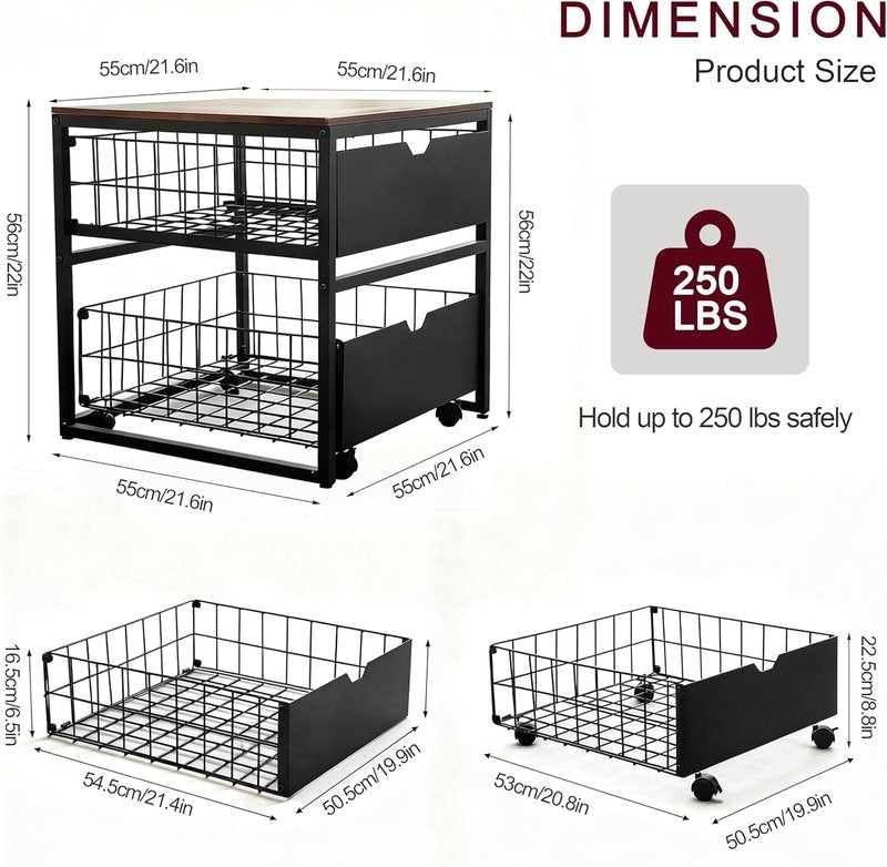 Mini Fridge Stand - Heavy Duty Storage Table for Dorms, Offices & Apartments | 21.6”L x 21.6”W x 22.2”H, 250 LBS Capacity