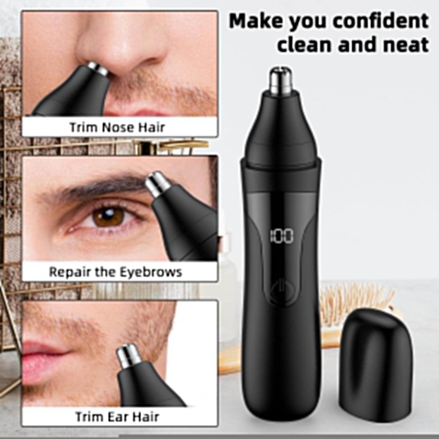 SESATOOK Nose Hair Trimmer, Rechargeable Professional Painless Nose Trimmer for Ear and Eyebrow, with Dual Edge Blades Easy Cleaning and Washing