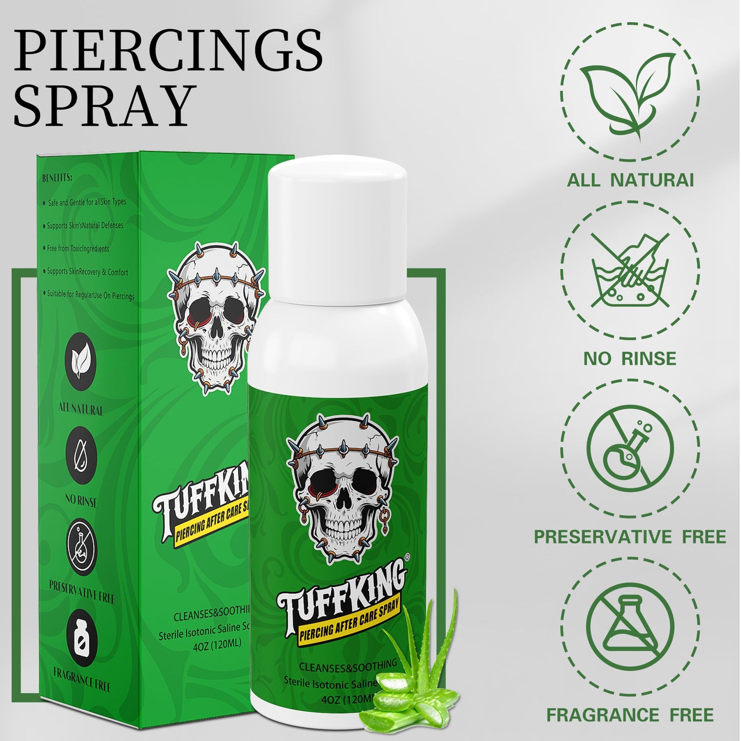 Tuffking 2PCS Piercing Aftercare Spray (4OZ) Advanced 2-in-1 Piercing Aftercare & Cleanser for Piercing Bump Keloid Removal Piercings Bumps Lip Body Nose Rings & Ear Piercing Cleaner