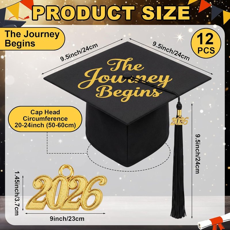 Graduation Caps Set - 12 Pcs with 2026 Tassels | Perfect for Bachelor & Master Degrees