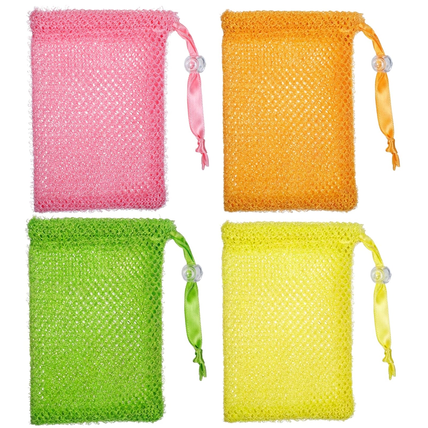 4 Pieces Exfoliating Soap Bag for Shower, Bar Soap Saver Pouch Body Scrubber Exfoliator Pocket with Drawstring Foaming Soaps Holder for Shower, Travel Bathing (5.5 x 3.5 Inches)