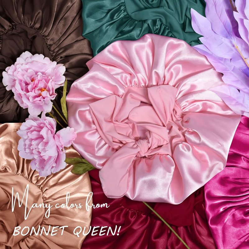 Silk Bonnet for Sleeping | Adjustable Satin Night Cap for Curly Hair - Cream Pink
