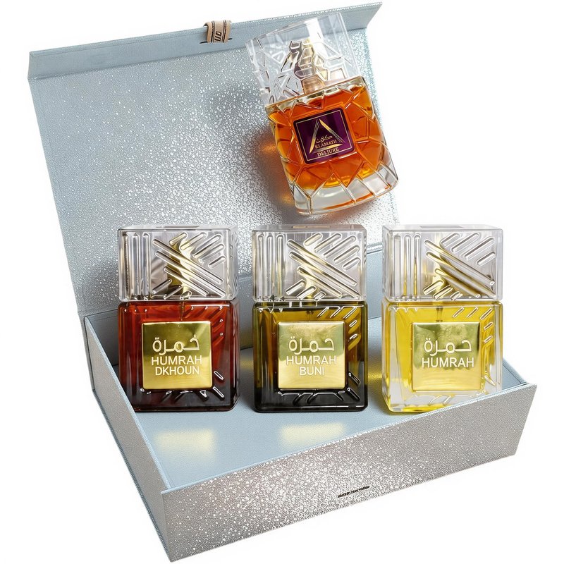 A CENTER Men's Cologne Gift Set 4 x 3.4 FL oz|Luxury perfume with Premium Presentation Box|Perfect Valentine's Day Gift for Him|Long Lasting Fragrance(Klamath Deliure&Humrah&Dkhoun&Buni)