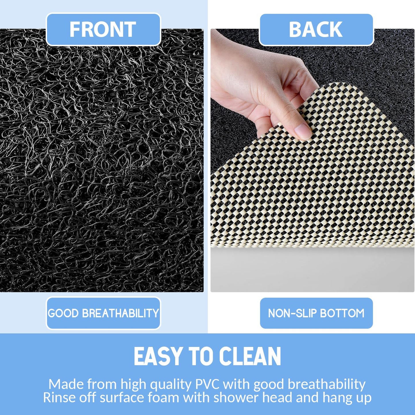 Hargiis Non-Slip Bathtub Mat, Anti Slip Shower Mat, Fast Drying Bathtub Mats, Foot Scrubber Mat, Anti Slip Mat for Tub, Floor, Bathroom, Kitchen, Home, Hotel (Black 40"×28")