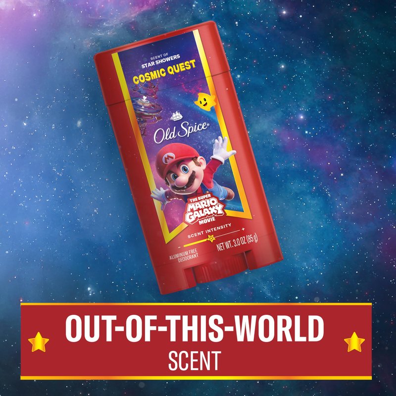 Old Spice Aluminum Free Deodorant for Men, Old Spice x The Super Mario Galaxy Movie, 24/7 Lasting Freshness, Lasting Odor Protection, Smell Super with Cosmic Quest, Star Showers Scent, 3.0 oz
