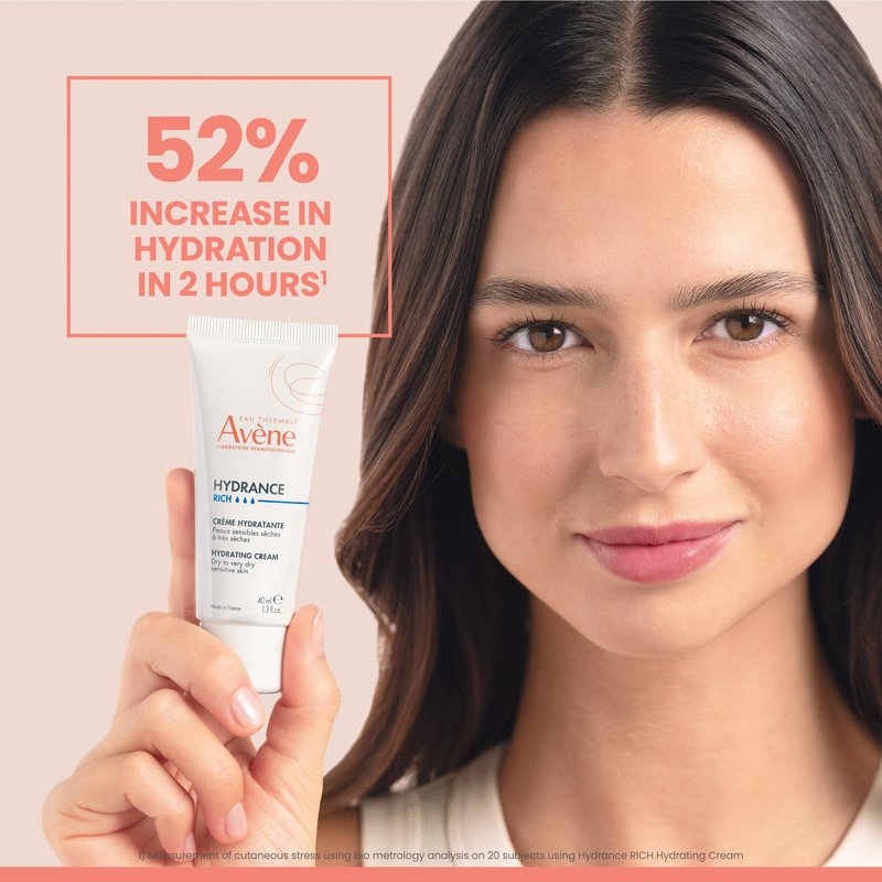 Avène Hydrance RICH Hydrating Cream, Daily Face Moisturizer, Soothes feelings of skin tightness & discomfort associated with dryness, Dry skin moisturizer, Non-Comedogenic, 1.3 Oz