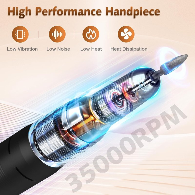 Professional Nail Drill Machine - 35000RPM Portable Electric Efile for Acrylic & Gel Nails | Rechargeable, Low Heat, Pearl White