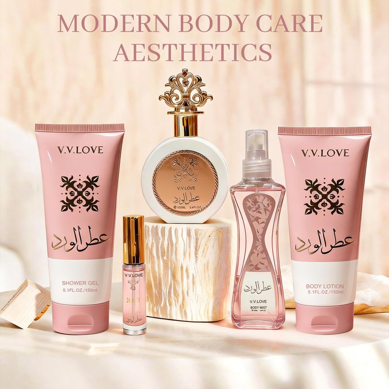 A CENTER Faruk Pink 5PCS Luxury Perfume Gift Set for Women Eau de Parfum Spray3.4&0.5FL OZ with Shower Gel &Body Lotion (150ml Each& Mist 100ml- Premium Fragrance Collection Daily Use