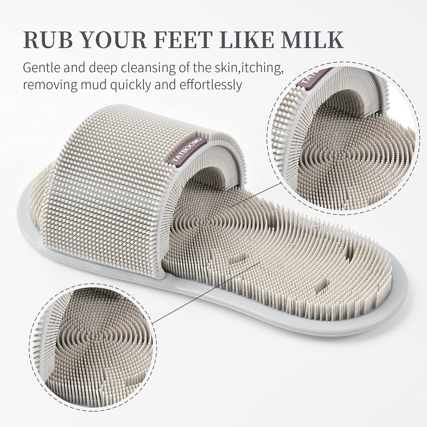 TATBOOMU Shower Foot Scrubber,Soft Silicone Bristles with Non-Slip Suction Cups - Cleans,Smooths,Exfoliates & Massages Your Feet Without Bending,Improve Circulation & Soothes Tired Feet (1PCS Gray)