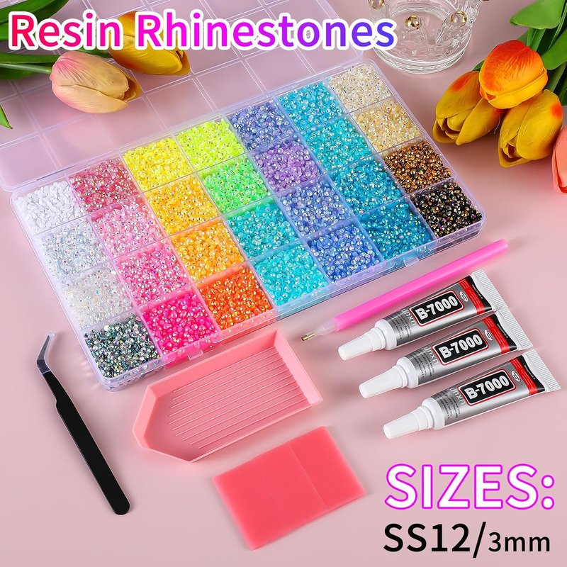 35000Pcs Resin Bedazzler Kit with Rhinestones and Tools 3mm Flat Back Rhinestones for Bedazzling Kit 28 Colors DIY Multicolor Bedazzling Gems for Crafting Clothes Cup Shoes Nail Makeup