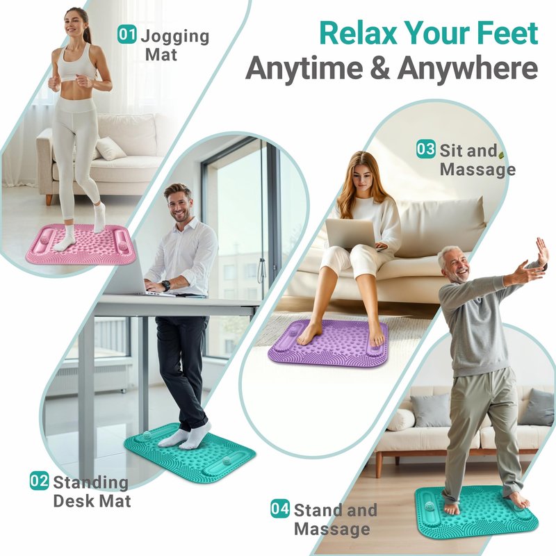 GEENOA Foot Massage Mat with Two Massage Balls, 5-Zone Acupressure & Reflexology Mat for Various Stimulation, Portable Pressure Point Pad for Feet Relaxation, Pain, Fatigue Relief((Lake Blue)