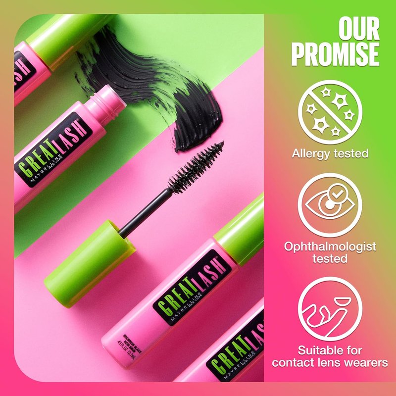 Maybelline Great Lash BIG Mascara - Volumizing, Thickening & Lengthening - Blackest Black, 1 Count