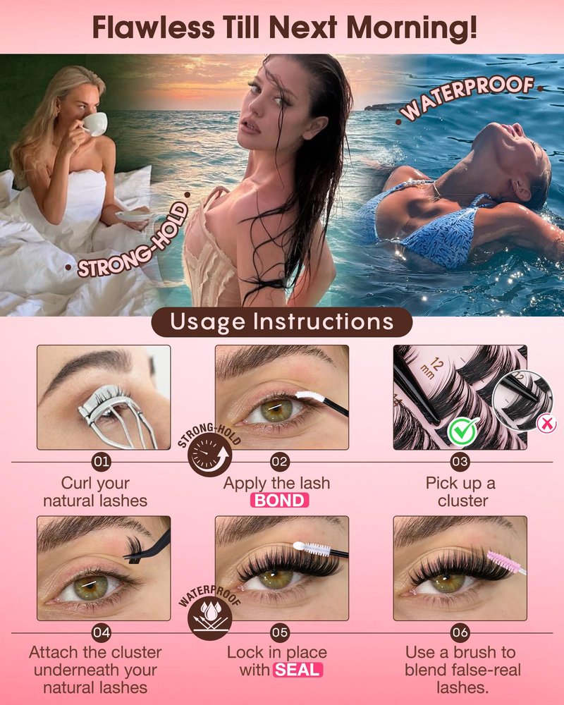 Goddvenus Wispy Manga Lash Clusters Kit Natural Eyelash Clusters Kit Fairy Cluster Eyelash Extensions Anime Individual Lashes C Curl Lash Extension Kit Waterproof DIY Eye Lashes Cluster Glue