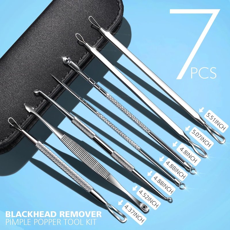 Pimple Popper Tool Kit - 7 in 1 Blackhead Remover & Extractor | Facial Acne Treatment